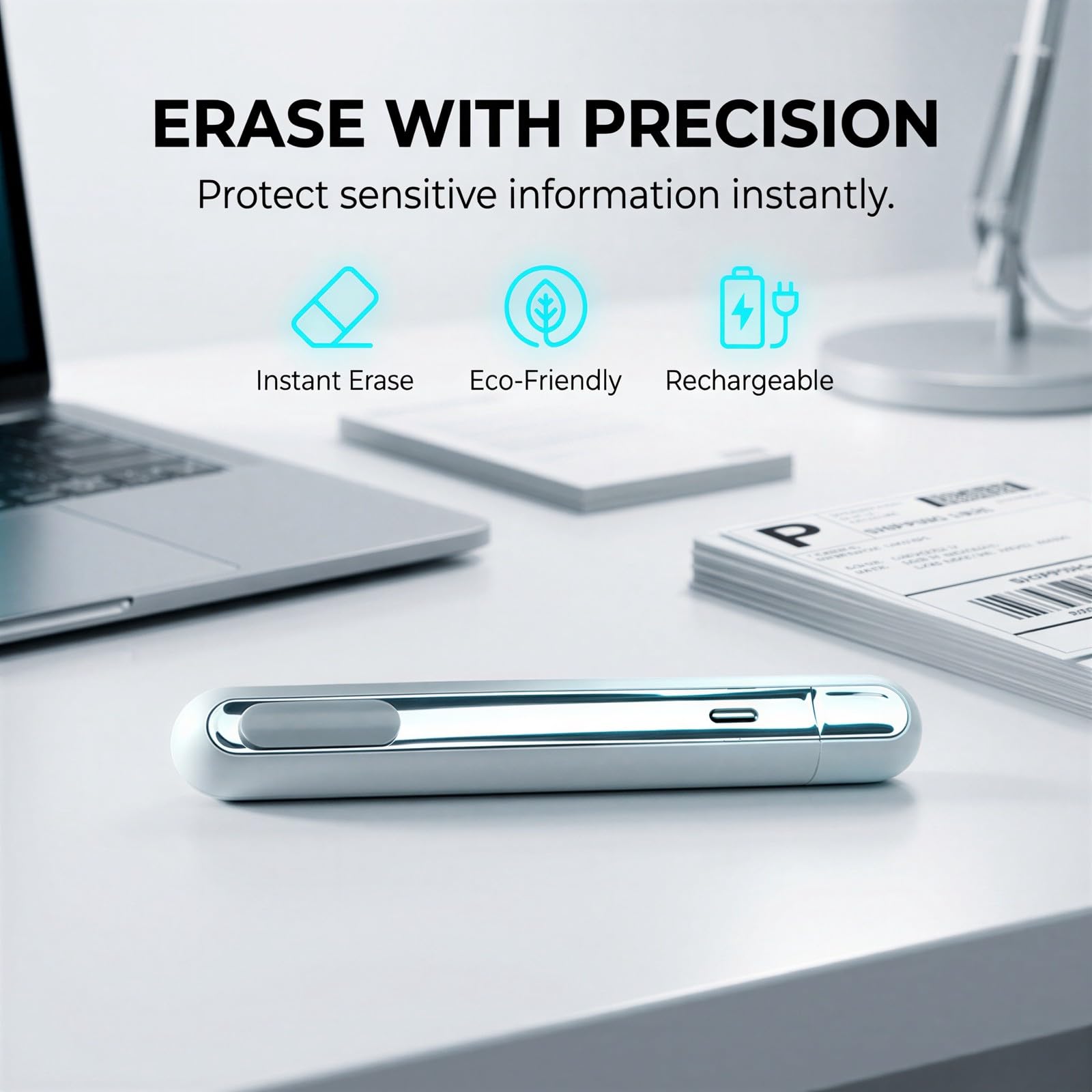 Stylo effaceur thermique rechargeable, effaceur d’impression avec batterie 500 mAh pour étiquettes d’expédition, stylo chauffant électrique pour masquer les informations, journaling, blanc