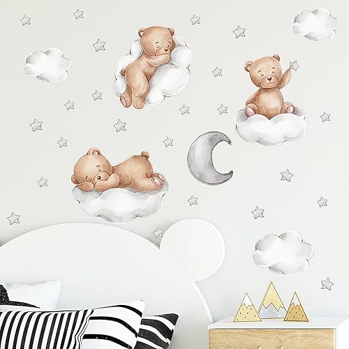 Miniatura 2 de Calcomanías de pared con diseño de oso de bebé dormido, diseño de luna y estrellas de sacinora para bricolaje, vinilo extraíble para niños,
