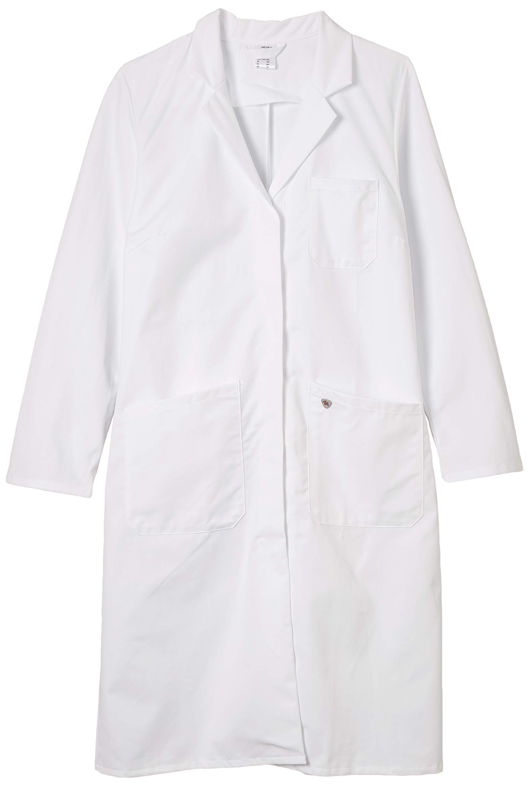 BP 1699-130-21 Women'S Coat, Long Sleeve, Collar With Lapels, 205,00 G/M², Pure Cotton, White, Size 28N