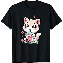 تي شيرت Cute Cat Boba Tea Bubble Tea Anime Kawaii Neko للنساء والفتيات