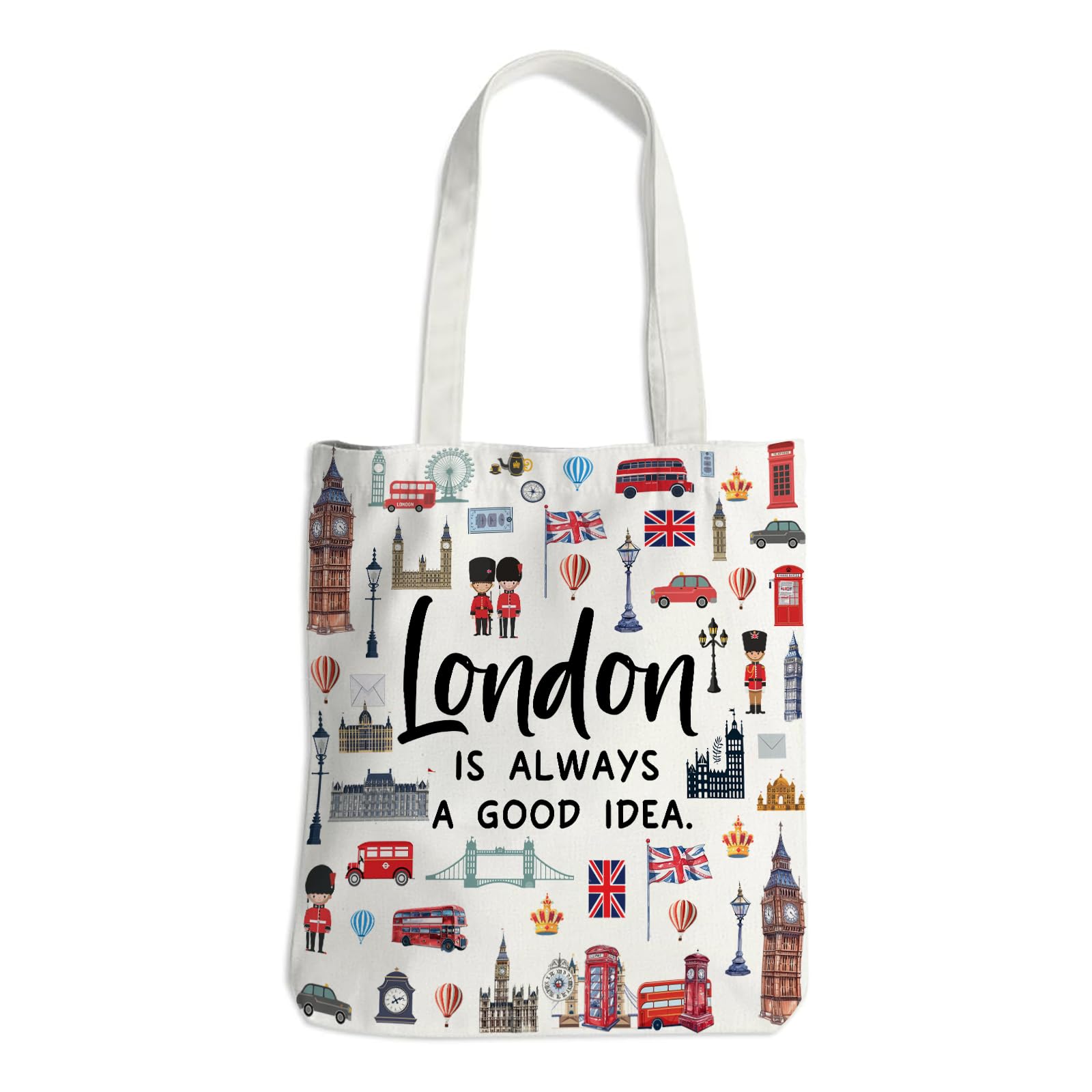 Shaeotek Canvas Tote Bag for Women, Travel London City Themed Souvenirs Gifts for Travel Lover, Reusable Grocery Shopping Bag