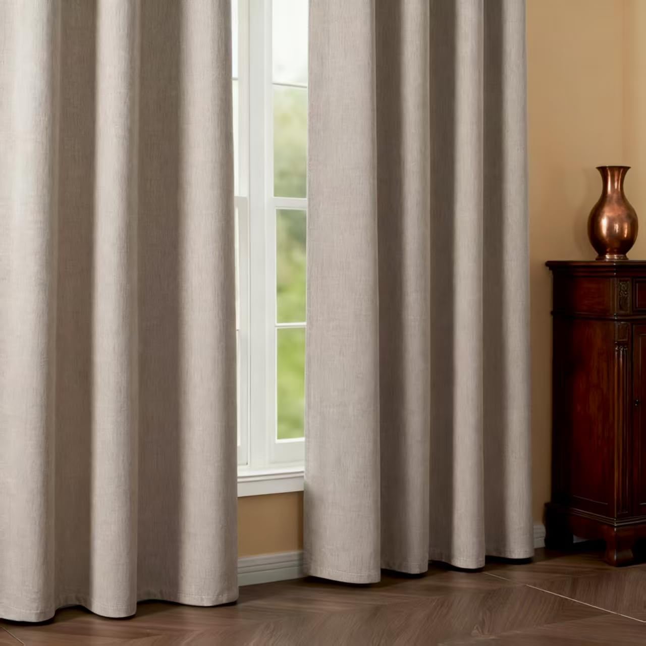Linen Blackout Curtains for Living Room, Thermal Curtains 90 Inch Length 2 Panels Set 100% Blackout, Back Tab & Rod Pocket Drapes for Bedroom Windows Luxury Decor(52W × 90L inch,Linen)