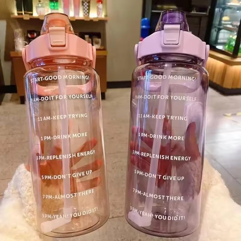 ESHOPPIEST 2 Litre Motivational Water Bottle (Pack of 2) with Straw & Time Marker | BPA-Free, Leakproof Gym & Fitness Bott...