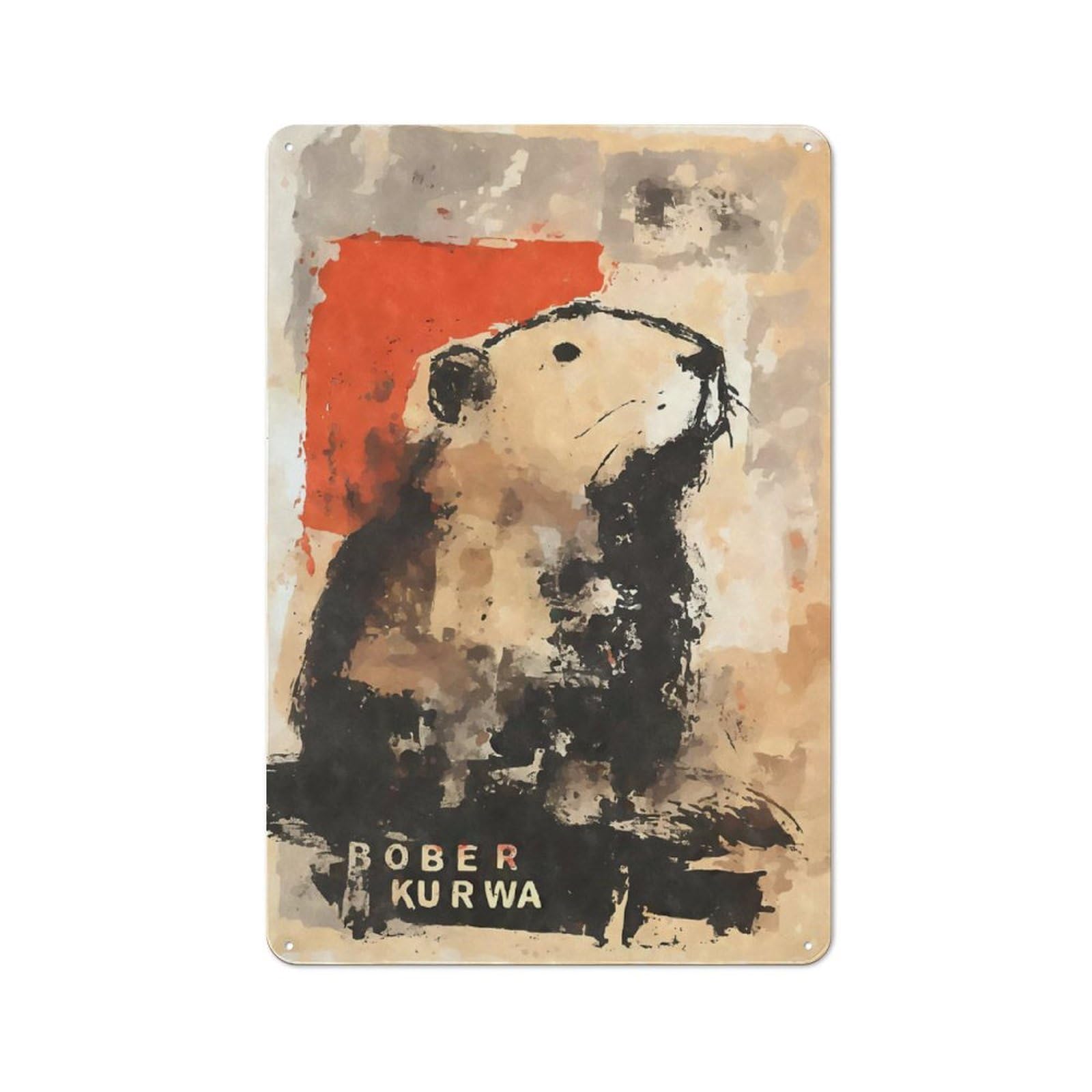 Junmoney Abstract Bober Kurwa Beaver Graffiti Retro Metal Sign 30X20cm, Old Fashioned Retro Room Decor For Living Room, Hallway, Kitchen Or Cafe