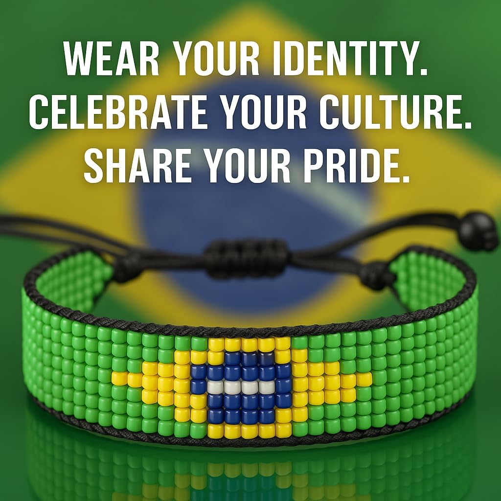 FAHARI Brazil Flag Bracelet: Handmade, Adjustable Beaded & Unisex Wristband - Image 4