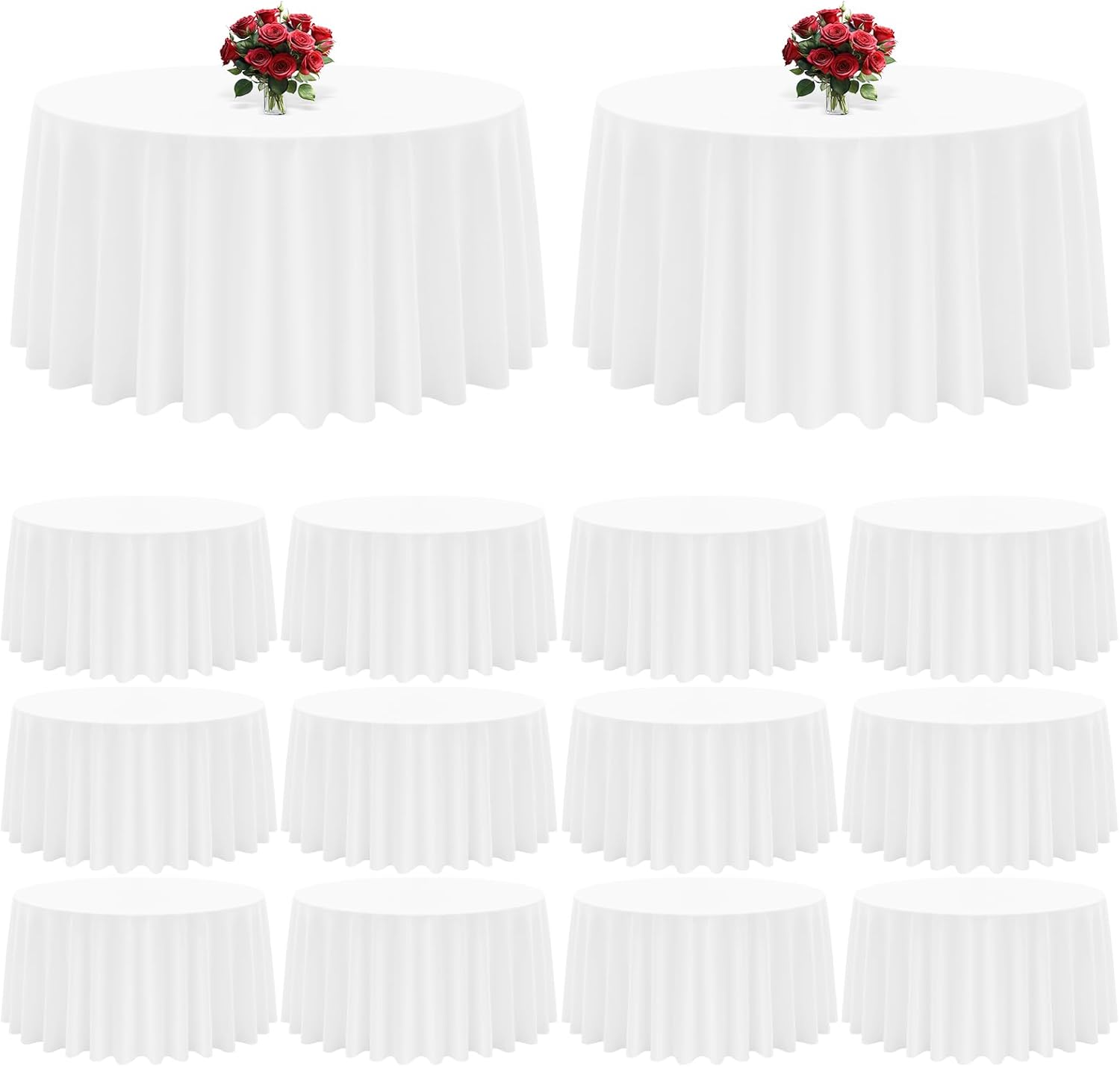 12Pack White Round Tablecloth 120 Inch Washable Polyester Tablecloths for Round Tables,Stain Wrinkle Resistant Fabric Round Table Clothes Decorative Table Cover for Wedding,Banquet,Camping,Party White 12PACK-120 Inch Round