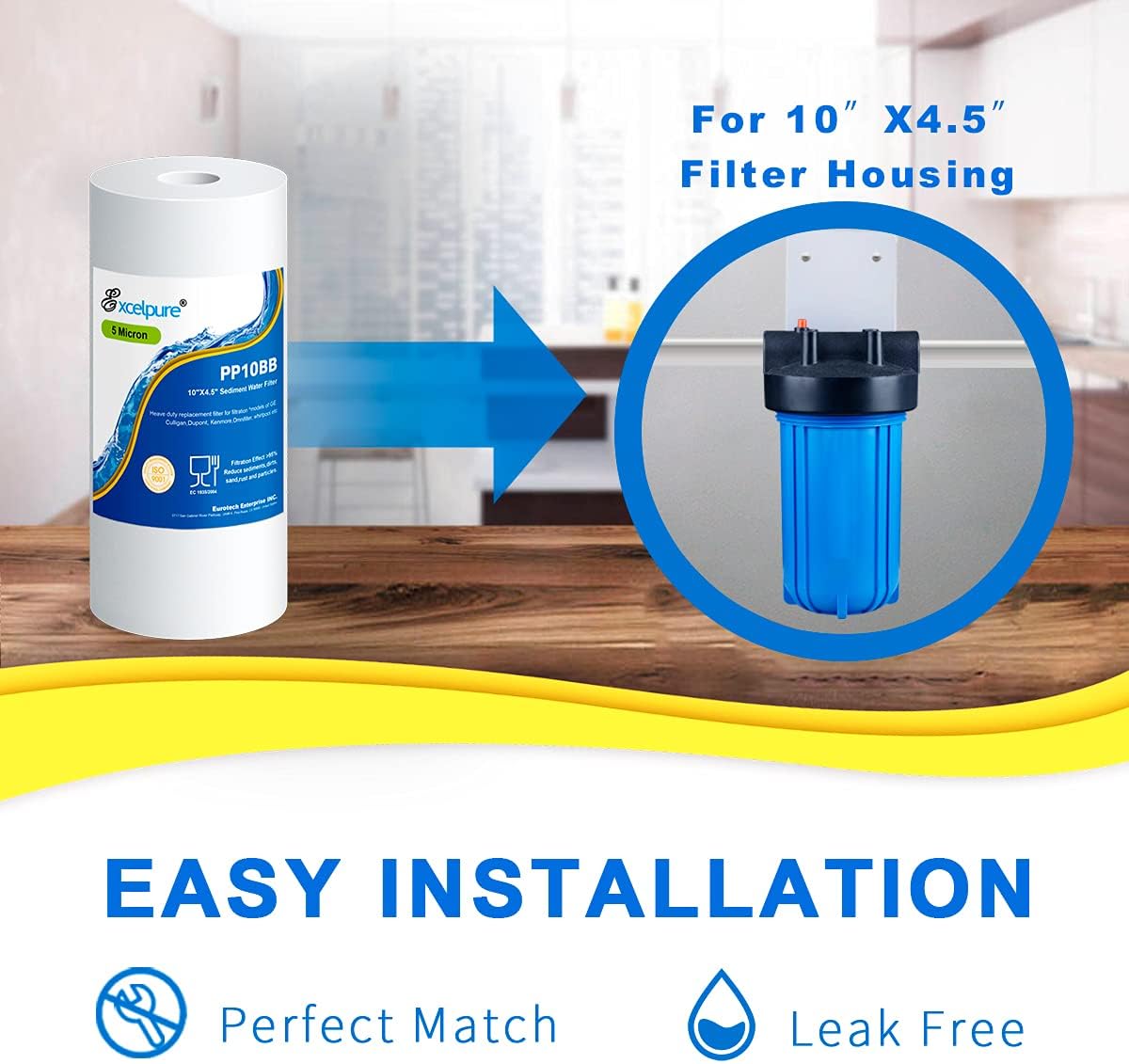 EXCELPURE Whole House Sediment Water Filter 10" x 4.5" (5 micron）Compatible with Culligan RFC-BBSA, WFHD13001B, GXWH35F, GXWH30C, 3M Aqua-Pure AP817,Whirlpool WHKF-GD25BB (2 PACK)