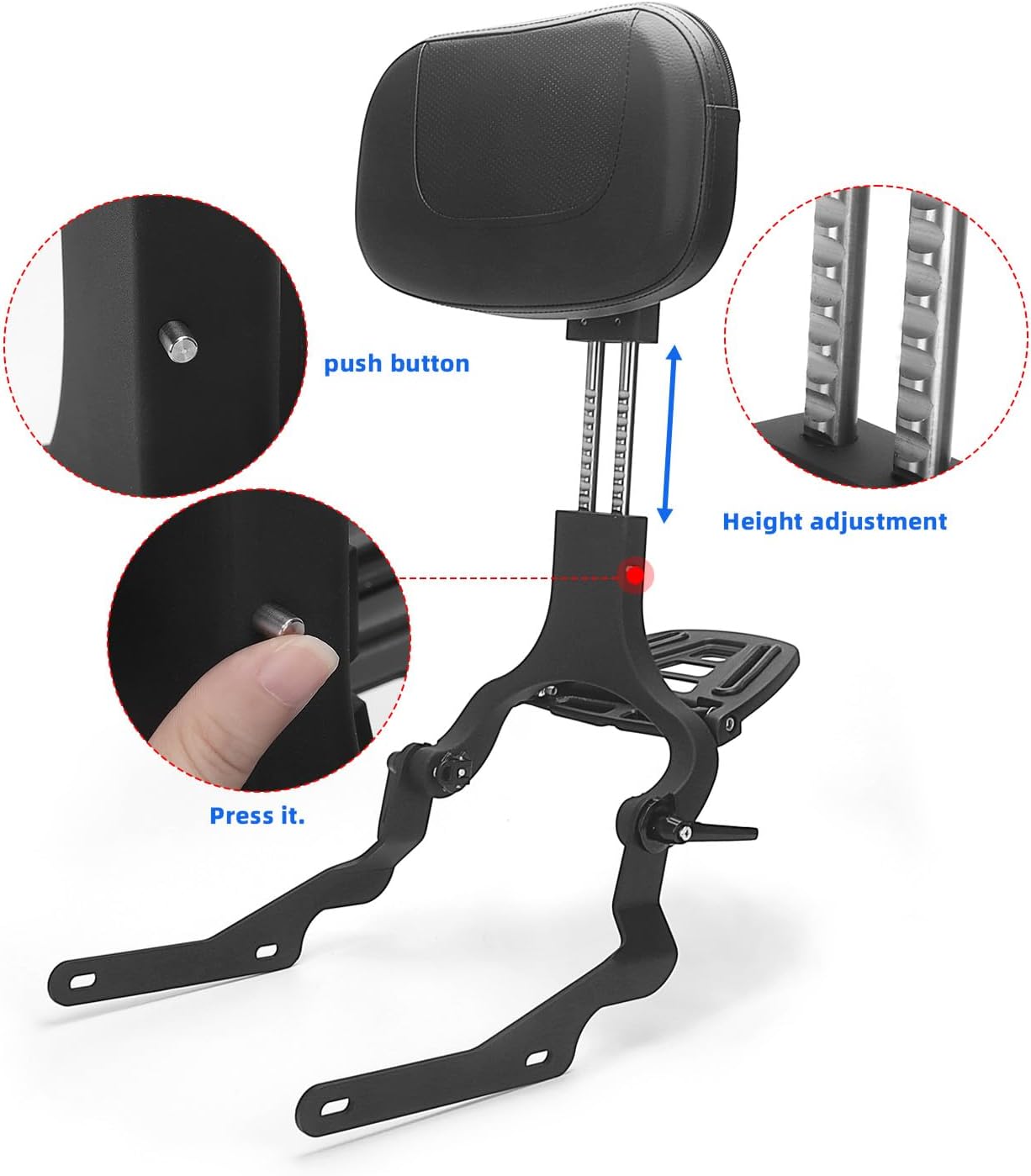 Motorcycle Backrest Sissy Bar For Driver & Passenger Adjustable Backrest Pad, Luggage Rack Fits For Harley Nightster RH 975 Special RH975S 2022 2023 2024 (Black)