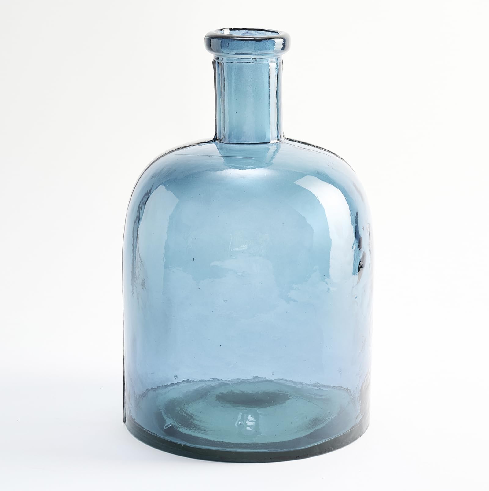 The Glass Company Turquoise Plain Recycled Glass Wide Bottle Handmade Mediterranean Style Glass Carafe For Home Decor, Vase, Flower Vase (Turquoise)