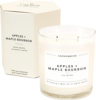 Calyan Wax Co, Apples & Maple Bourbon Scented Candle, 3.5 x 3 inch, 8.8 oz, Soy Wax Candle with Phtalate Free Oil, Glass Jar Two Wick Candle
