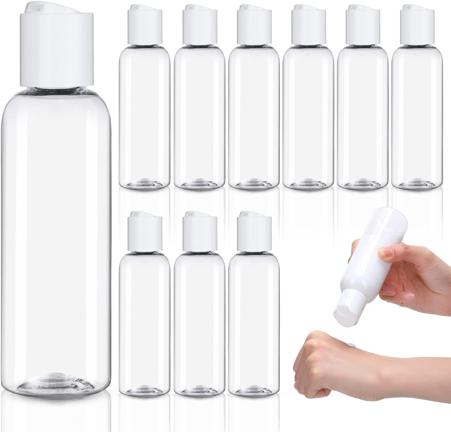 Zubebe 36 Pcs Plastic Travel Bottles with Disc Top Flip Cap Empty Refillable Squeeze Travel Containers for Shampoo Lotions Cream Toiletries Liquid Body Soap (Clear, 4 oz)