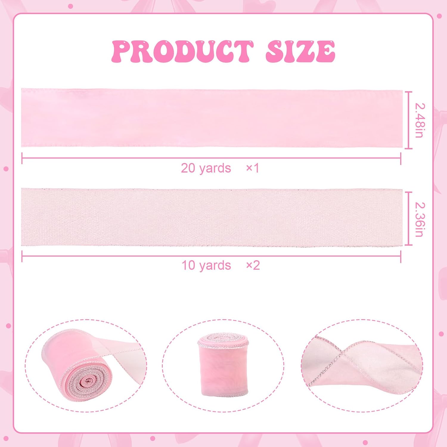 Pink Satin Wired Ribbon with Organza Wired Ribbon Set 40 Yards for Gift Wrapping Ribbon Bow Making Wreath Decor Pink Wired Ribbon for DIY Crafts Bouquet Floral Arrangement Home Décor