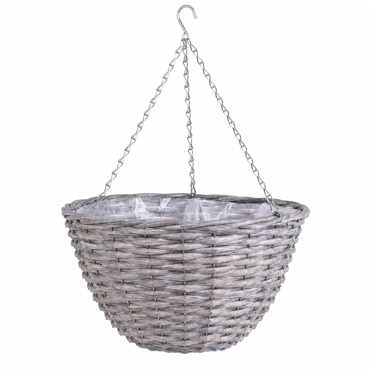 Floralcraft® 12" Grey Willow Hanging Basket with Liner – Ready to Hang Wicker Planter for Flowers, Herbs & Trailing Plants – Outdoor Garden, Patio & Balcony Basket