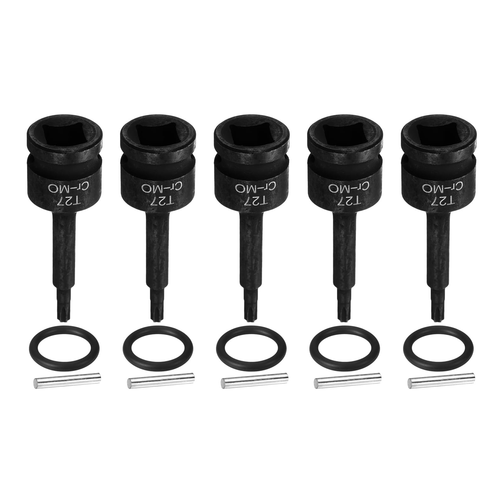 sourcing map 5pcs 1/2" Drive Torx Bit Socket T27 Impact 6 Point Star Bit Sockets CR-MO Steel with Cotter Pin and O-Ring for Power Drill Drivers Garage Workshop Adapter โ image 1