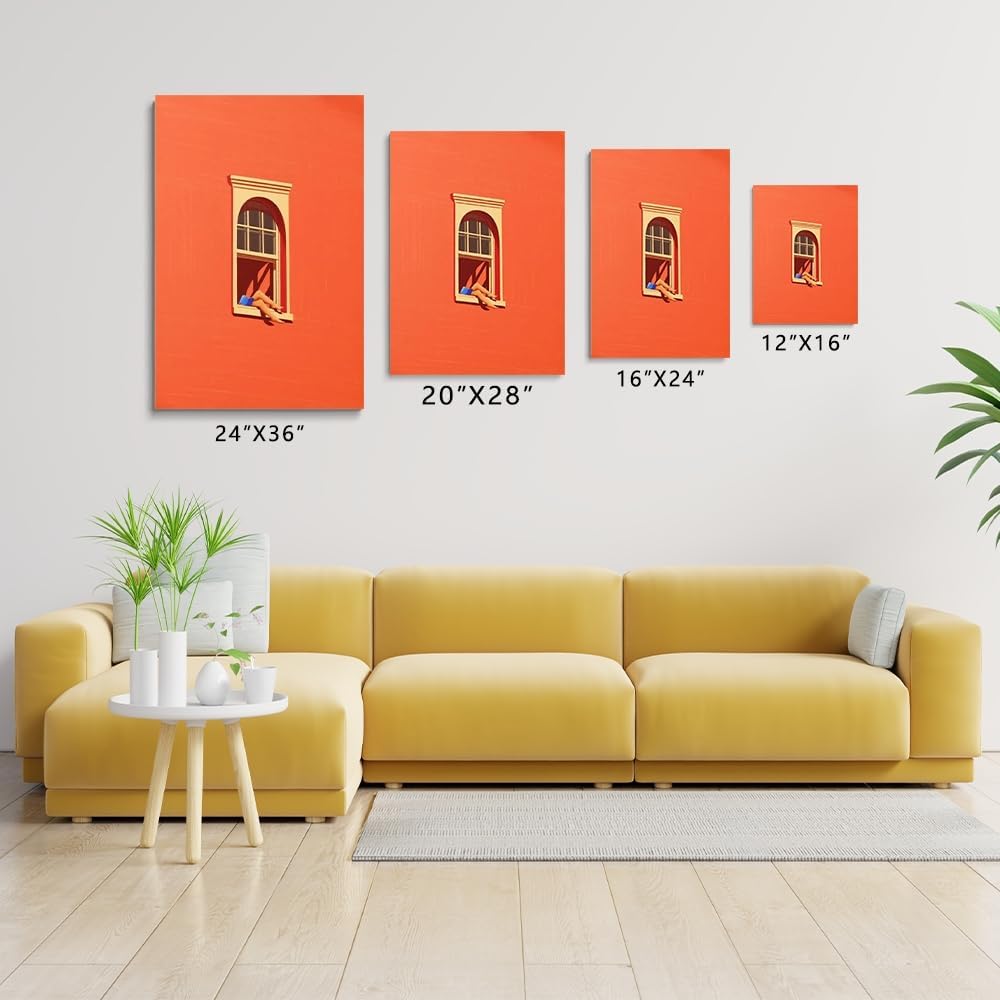 Sunny Reading Nook Print Modern Minimalist Reading Girl Wall Art Canvas Orange Bold Dopamine Home Decor Poster for Girl's Bedroom Dorm Living Room Library Cafe Wall Decor Framed 16"x24"