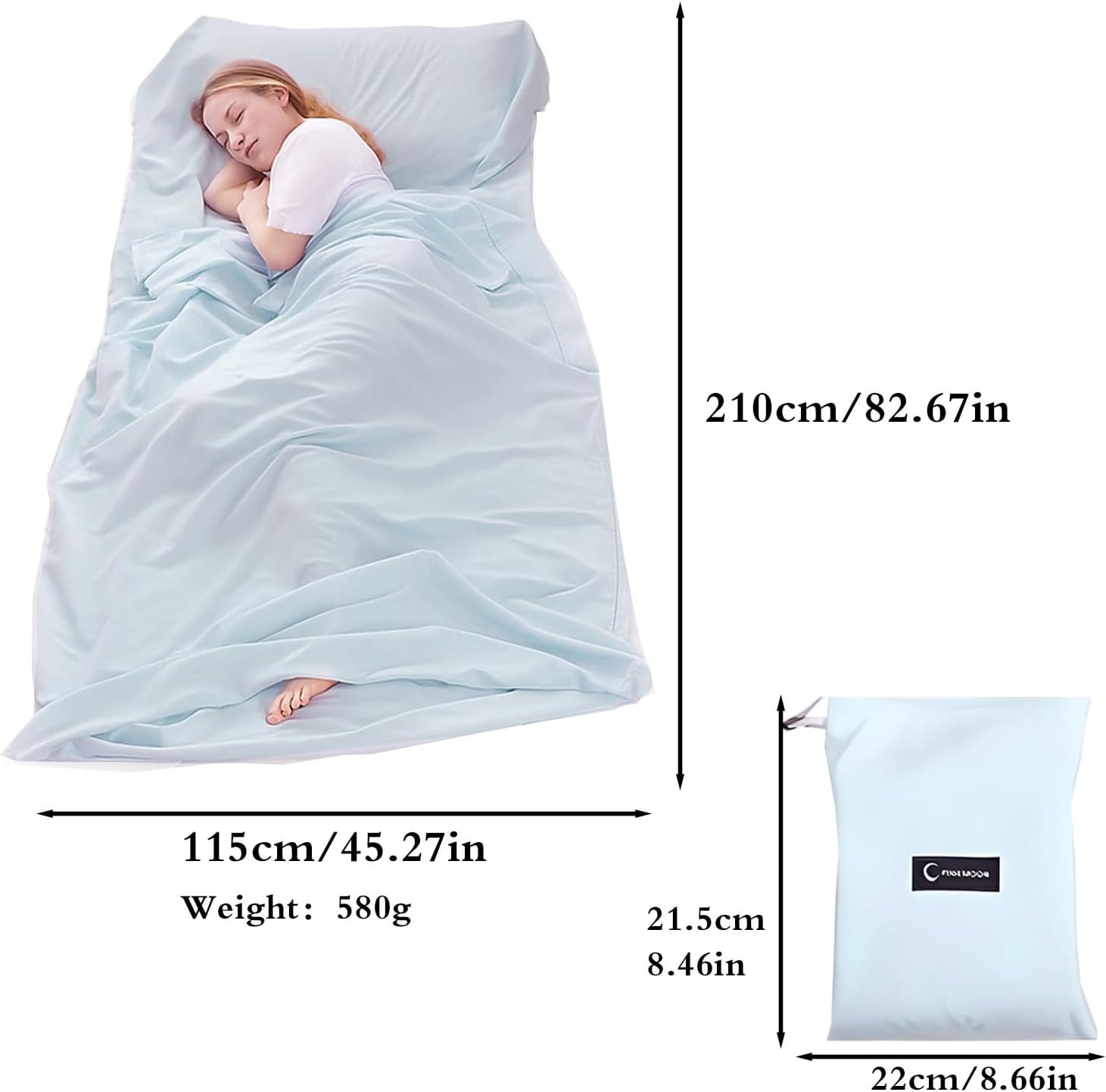 Baiao Lightweight Sleeping Bag Liner for Adults, Travel Sleep Sack with Carry Bag, Compact Sleeping Sheet for Camping, Hiking, Hostels, Hotels and Backpacking