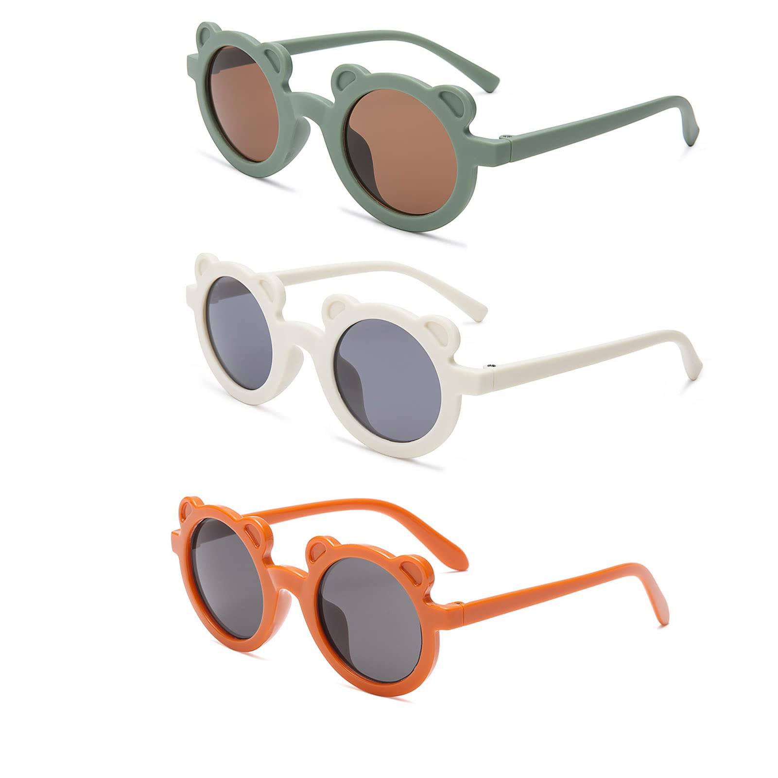 ELECDONELECDON Kids Sunglasses, Retro Cute Round Bear Sunglasses for Kids Girls Boys UV400 Protection Sun Glasses, Flexible Frame for Girls Boys Age 2-10 Morandi Sunglasses Fashion Beach Holiday