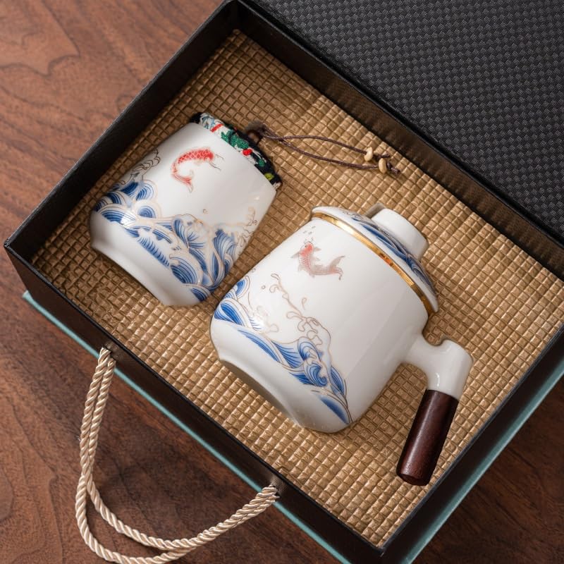 Tasse à thé Tasse en céramique avec couvercle et filtre de séparation du thé, tasse à thé en jade d'agneau for usage domestique Récipient de trempage