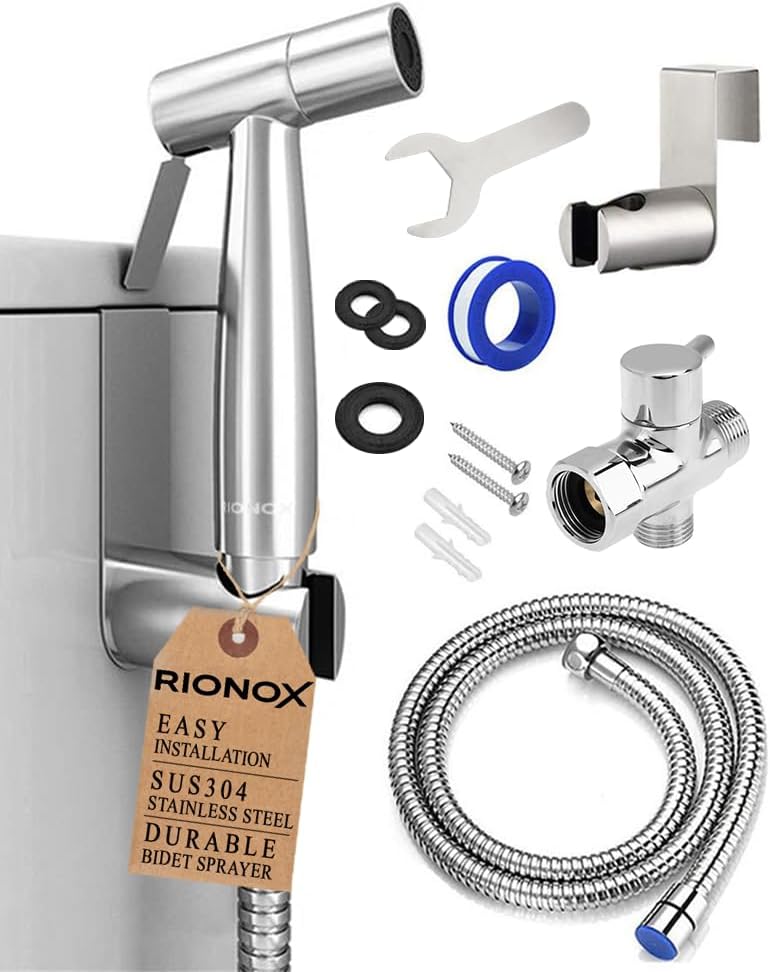 Handheld Bidet Sprayer Kit - Adjustable Water Pressure Jet for Toilet, Bidet for Toilet, Easy Installation, Quality Stainless Steel, Durable Internals, Leakproof Design (Brushed Nickel) - Amazon product rated Grade B