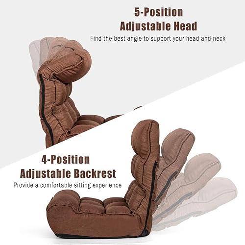 Miniatura 3 de Giantex Sillas de suelo para adultos con respaldo ajustable de 4 posiciones, reposacabezas ajustable de 6 posiciones, bolsillo lateral, no requiere