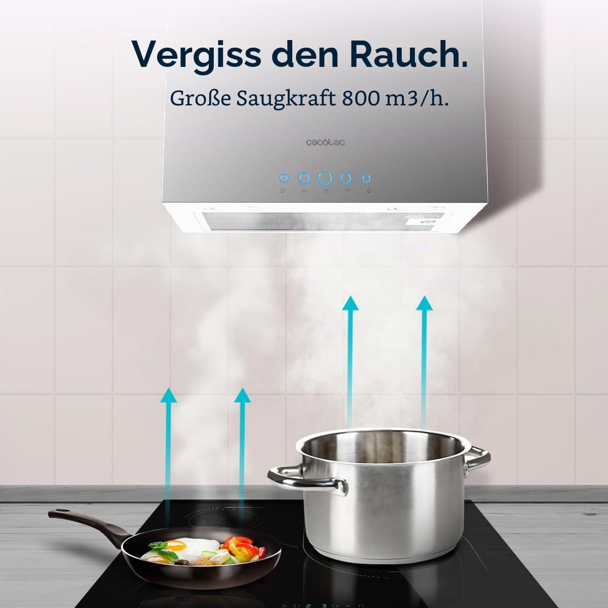 Cecotec Bolero Flux ICT 388000 Dunstabzugshaube, Edelstahl, 210 W, 38 cm, 800 m³/h, A++, LED