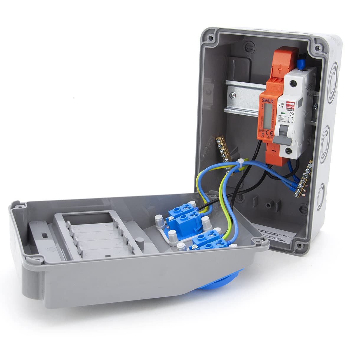 Rozdzielacz prądu roboczego 6NO 2 x 230 V + LS i przewodowy FI (2 x 230 V + 1 x LS C16 + miernik mocy MID)