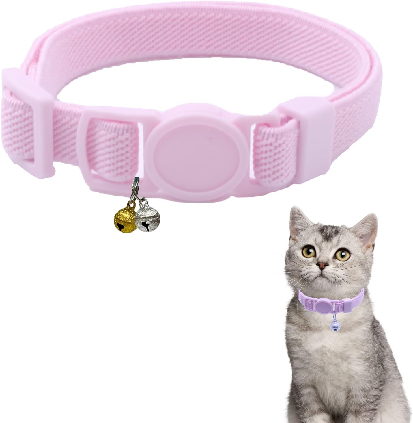 Breakaway Cat Collar with Bell, Safety Buckle Kitten Collar, Elastic Strech Quick Release, Adjustable Lightweight Collars for Girl Boy Cats, Pet Supplies, Accessories, Gifts Pink