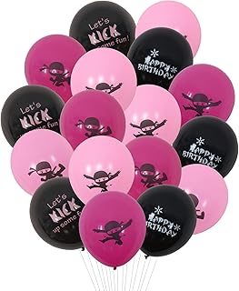 Pink Ninja Master Balloons for Girls Black Rose Red Ninja Warrior Birthday Baby Shower Party Supplies 36 Pack