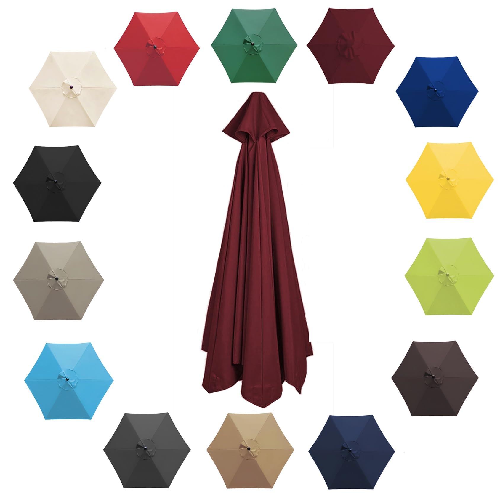 200cm 2.7m 300cm Umbrella Replacement Parasol Canopy, Garden Parasol Canopy Cover For Patio Sun Umbrella, 6 Arms/8 Arms Replacement Parasol Cover, Market Table Umbrella Replacement Top(Color:Burgundy,