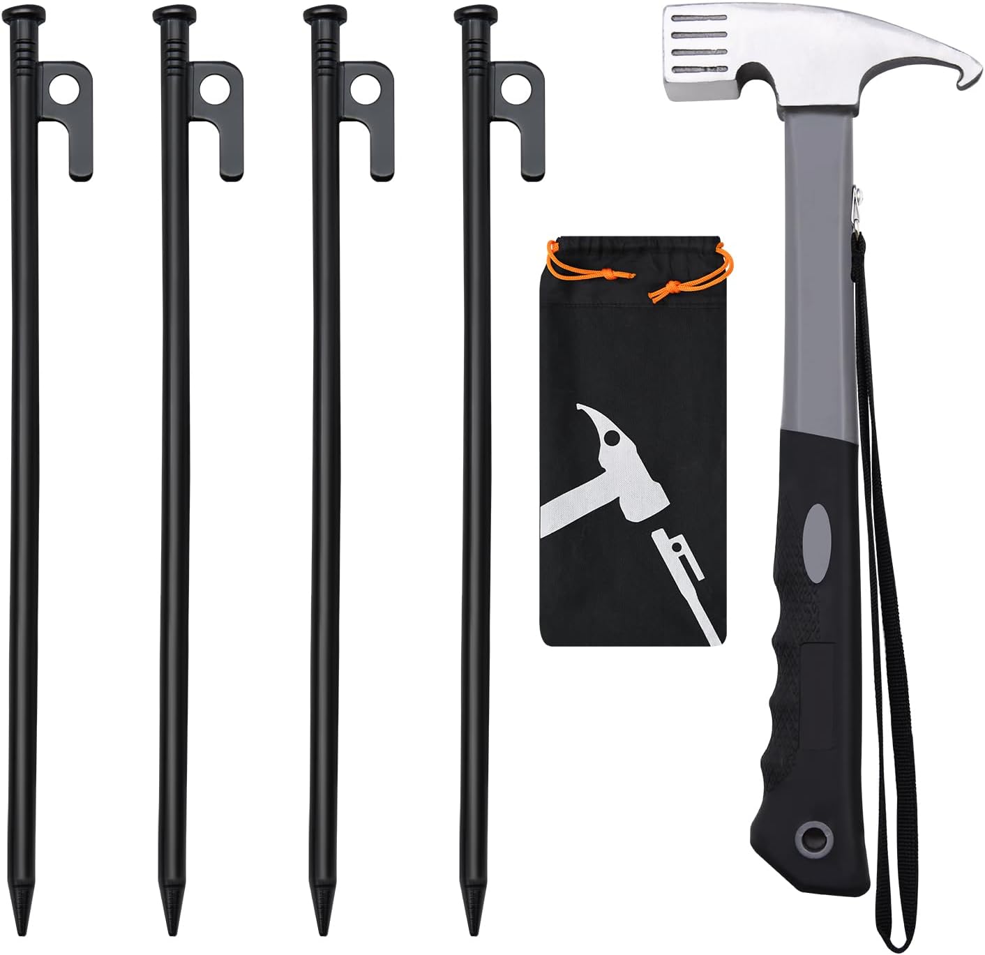 4/8/16pcs Tent Stakes + Hammer, 8/10/12/16in Heavy Duty