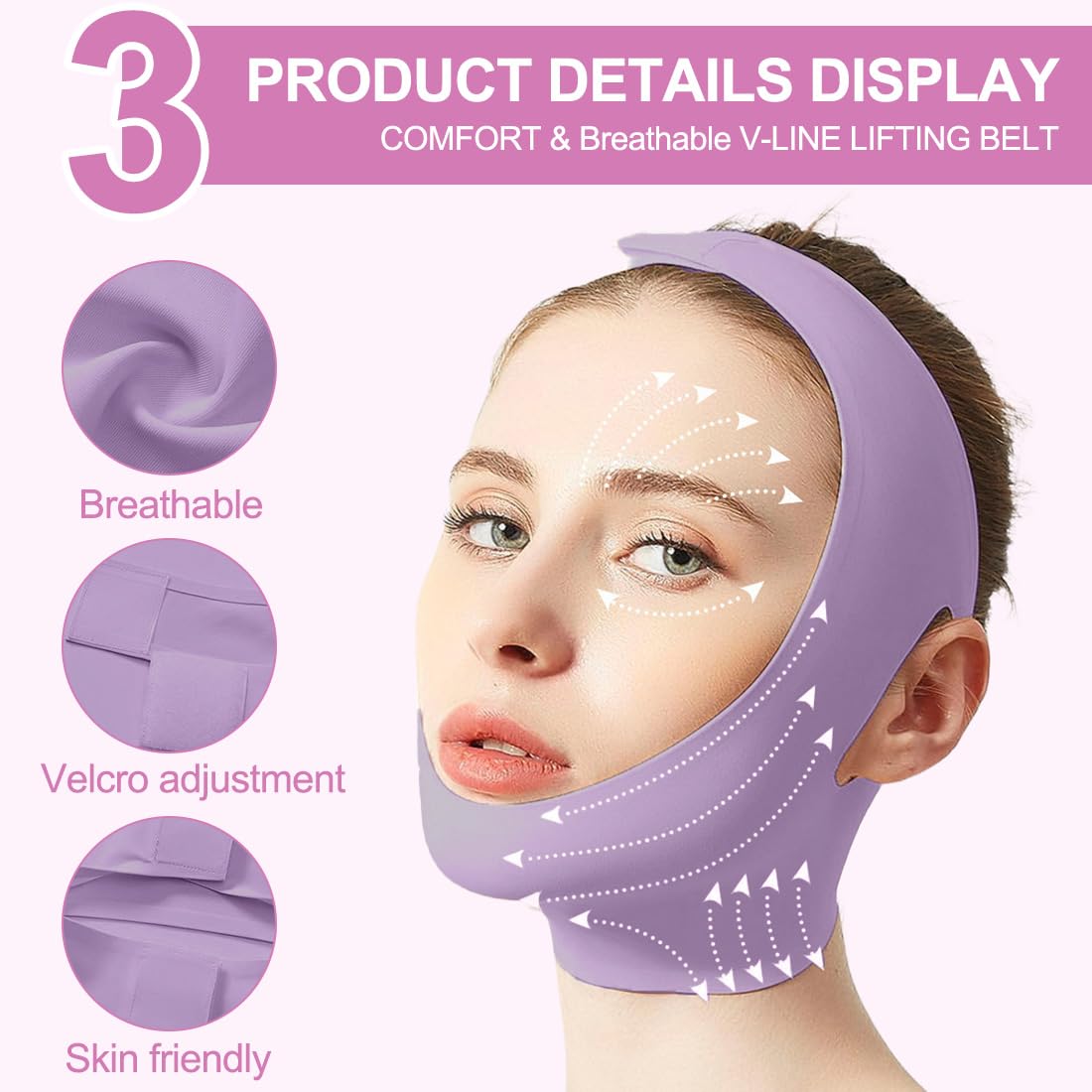 Cintura per il Sollevamento del Viso,V-Line Mento Guancia Sollevare Cinghia,maschera lifting v,Può essere utilizzato in qualsiasi momento,Viola