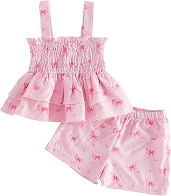 YINGISFITM Toddler Girl Clothes Sleeveless Smocked Tops + Floral Shorts Girls Two Piece Cute Outfits Sets
