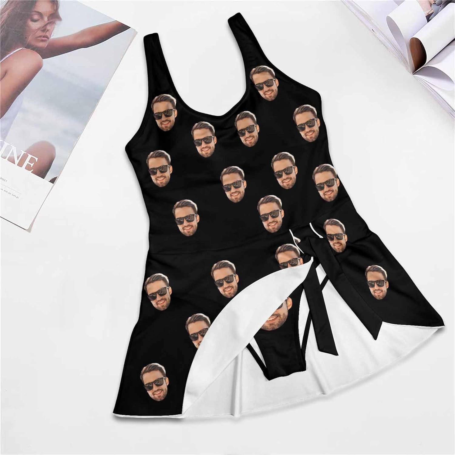 Custom Funny One Piece Bathing Suits Personalized Swimsuits for Women with Husband Face Swim Dress for Swimwear - Image 3