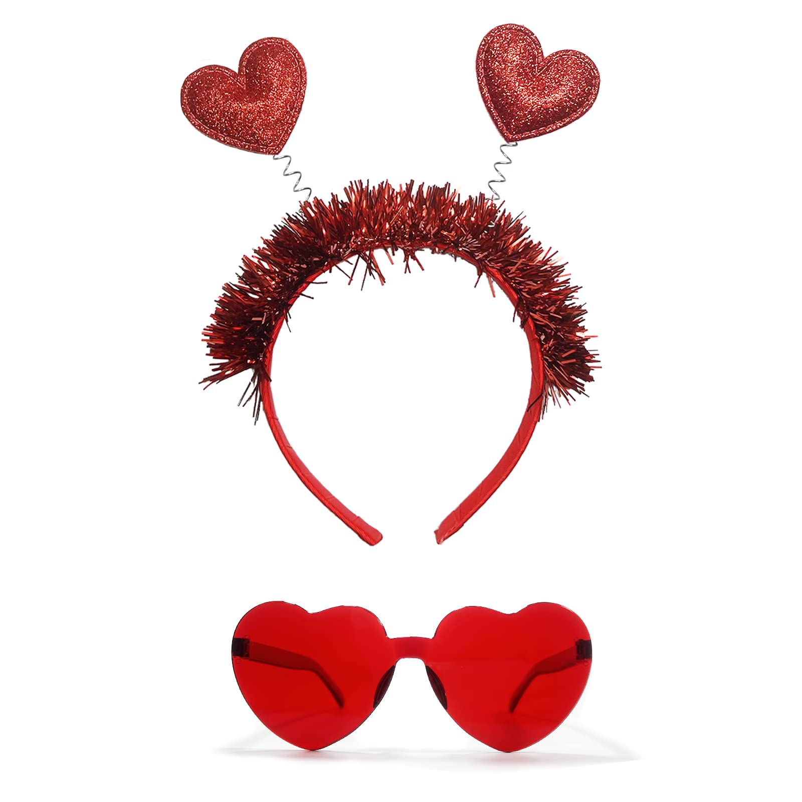 Valentines Day Heart Headband Heart Shape Sunglasses Cupid Boppers Glitter Antenna Headbands for Valentine Party