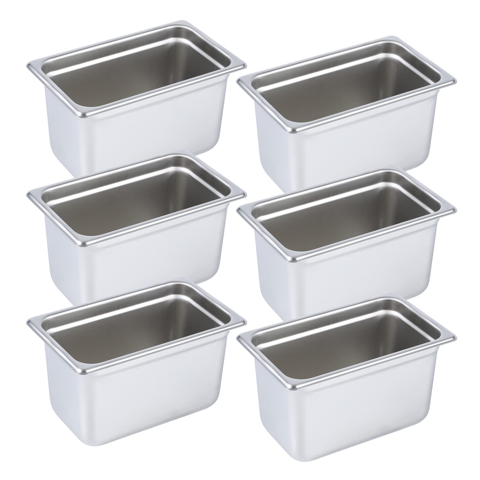 STEELBUS 6 Pack 1/4 Size,6 Inches Deep Steam Table Pan,Anti-Jam Standard GN Hotel Pans,NSF Commercial Stainless Steel Chafing Pans,Catering Storage Metal Food Pans for Restaurant, hotel & home