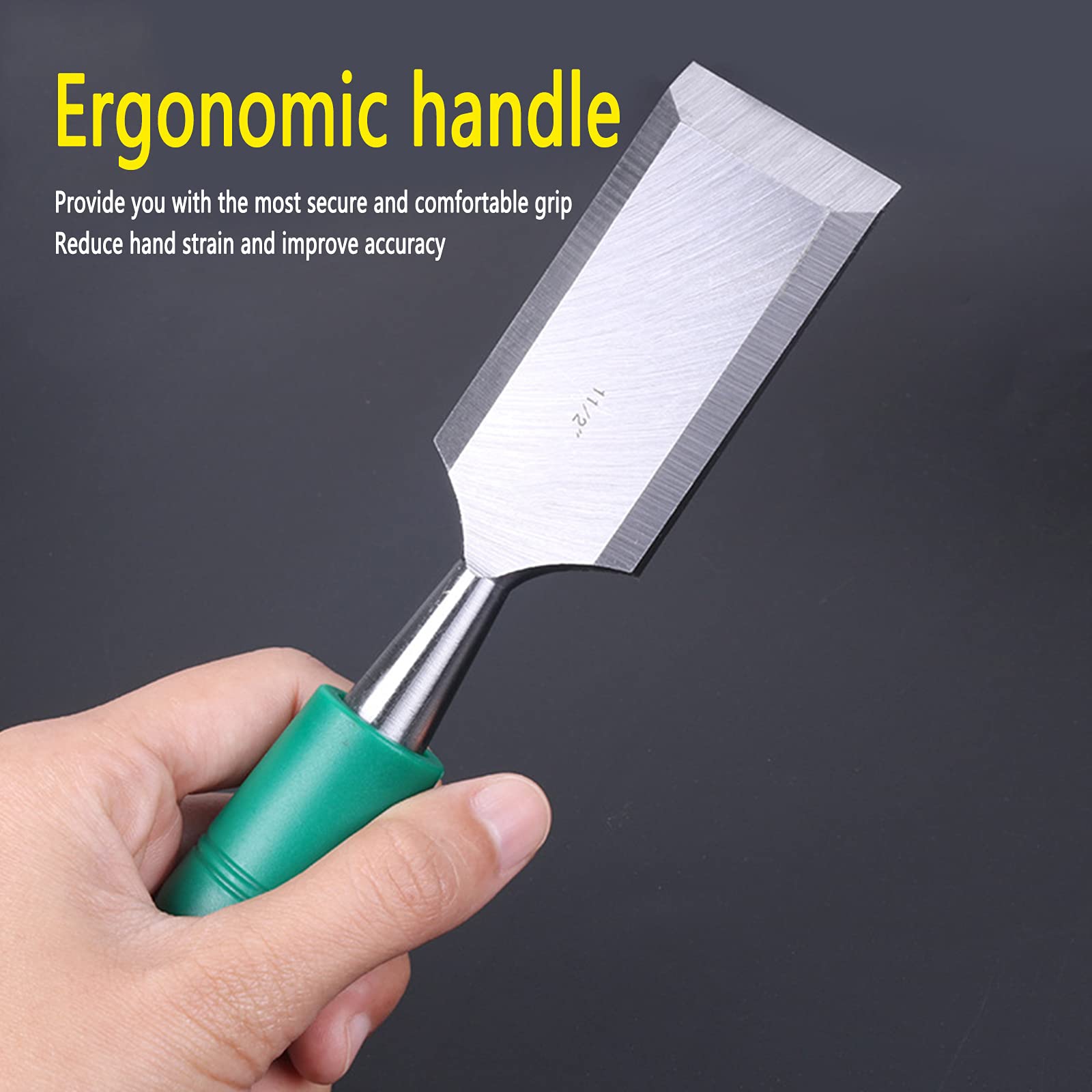 Juego de 7 cinceles para Madera, Resistentes cinceles de Acero al manganeso para carpintería con Mango ergonómico, Tapa de Impacto de Acero y Protector de Hoja.
