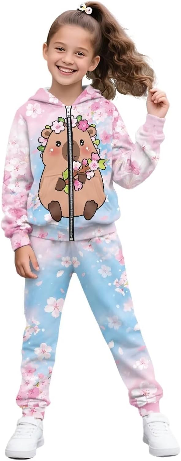 Boys Girls Sweatsuit 2 Piece Outfits Zip Up Hoodies and Pants Sets for Kids School Outdoor Workout
