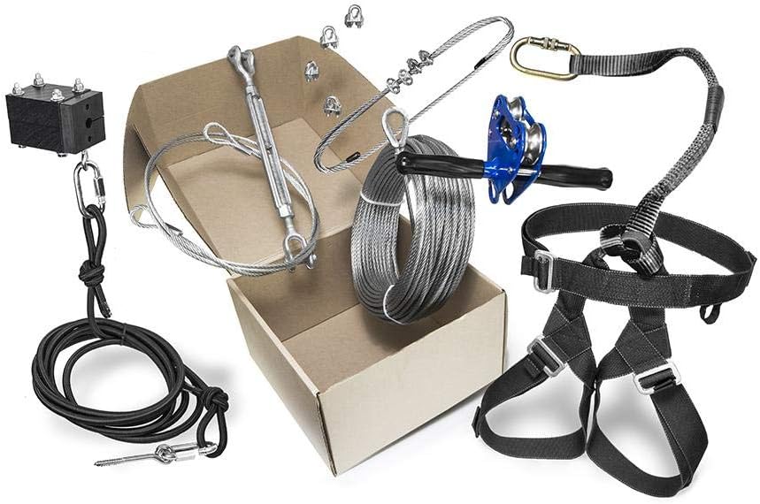 Chetco Zip Line Kit with Harness & Bungee Brake - 200ft Backyard Zipline Up to 350lbs Family Fun