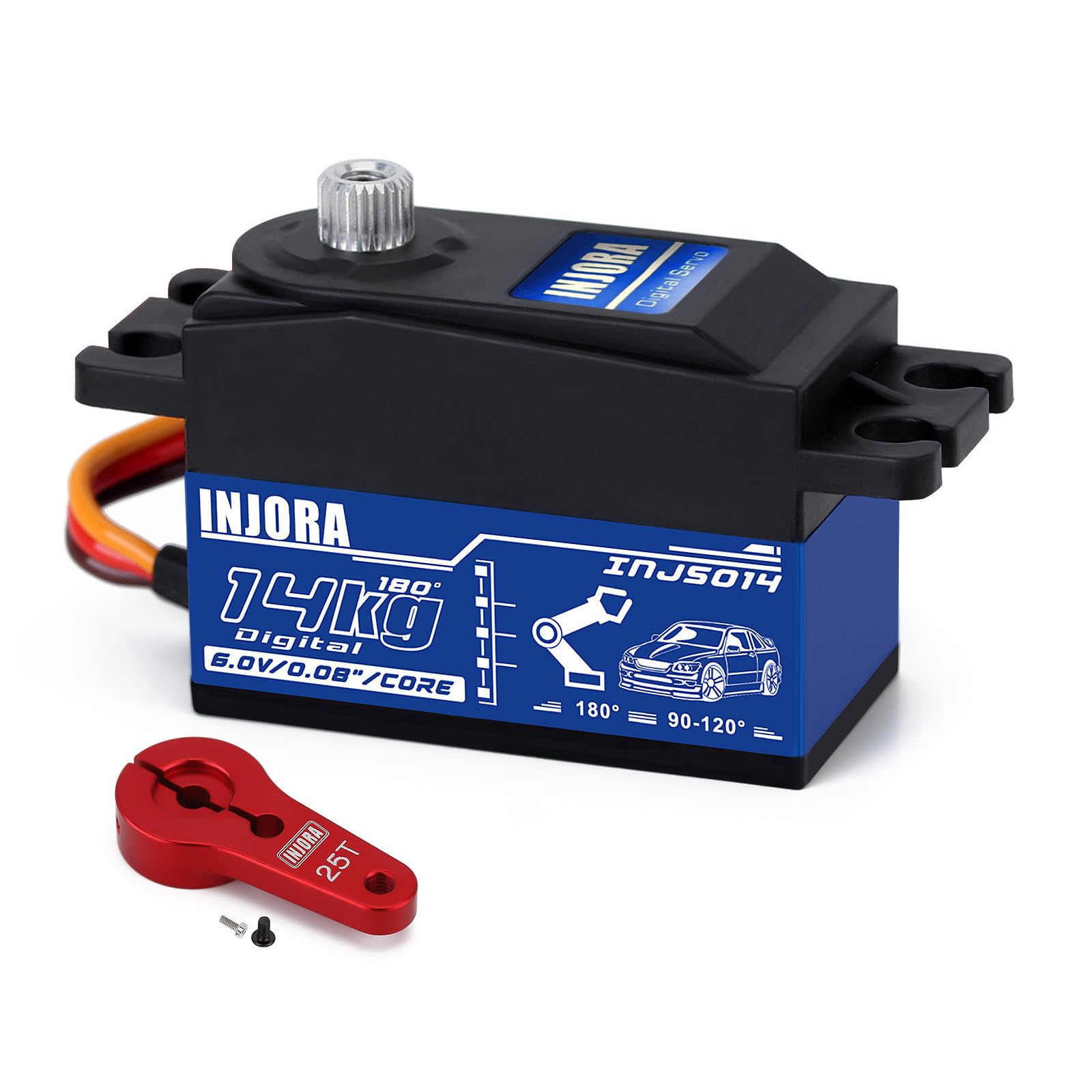 INJORA 14KG Low Profile Wing High Torque Digital Servo with 25T Arm for 1/10 1/12 RC Vehicles On-Road Touring Drift Car Helicopter Fixed-Wing Airplane(Control Angle 90-180)