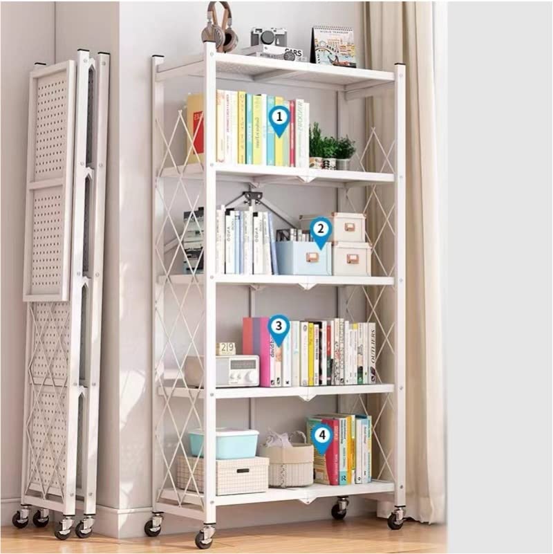 Image of Mild Steel Foldable Movable Storage Rack /Organiser, Book Shelf for Living Room, Office, Library ((White, 5 Layer))