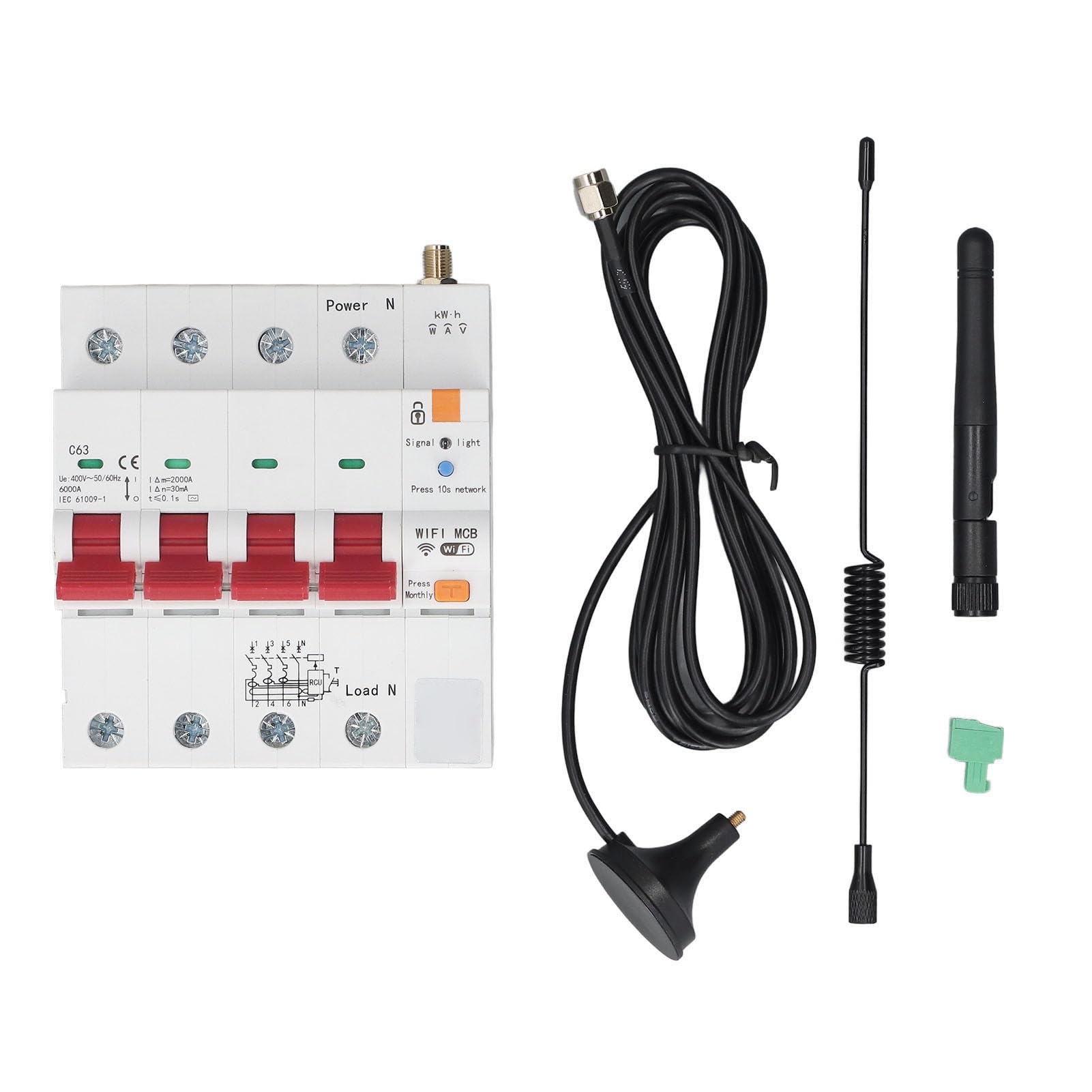 Smart Circuit Breaker Wifi Sicherungsautomat 4P 63A Tuya Schutzschalter | AC400V App Wlan Schalter mit MCB Zeitschaltuhr, FI Schutzschalter Hutschiene Mit Kurzschluss, Über, Unterspannungsschutz