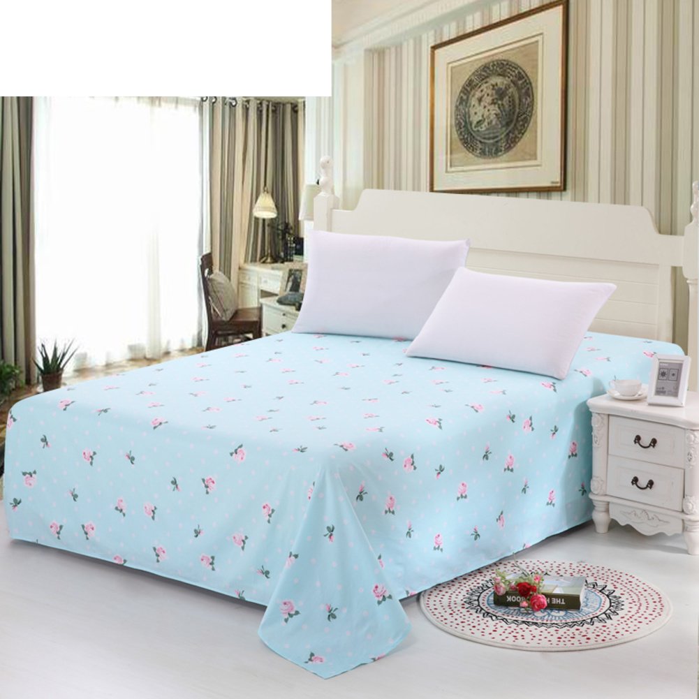 Drap lit double coton sergé anti-plis 230x250cm drap plat imprimé feuilles