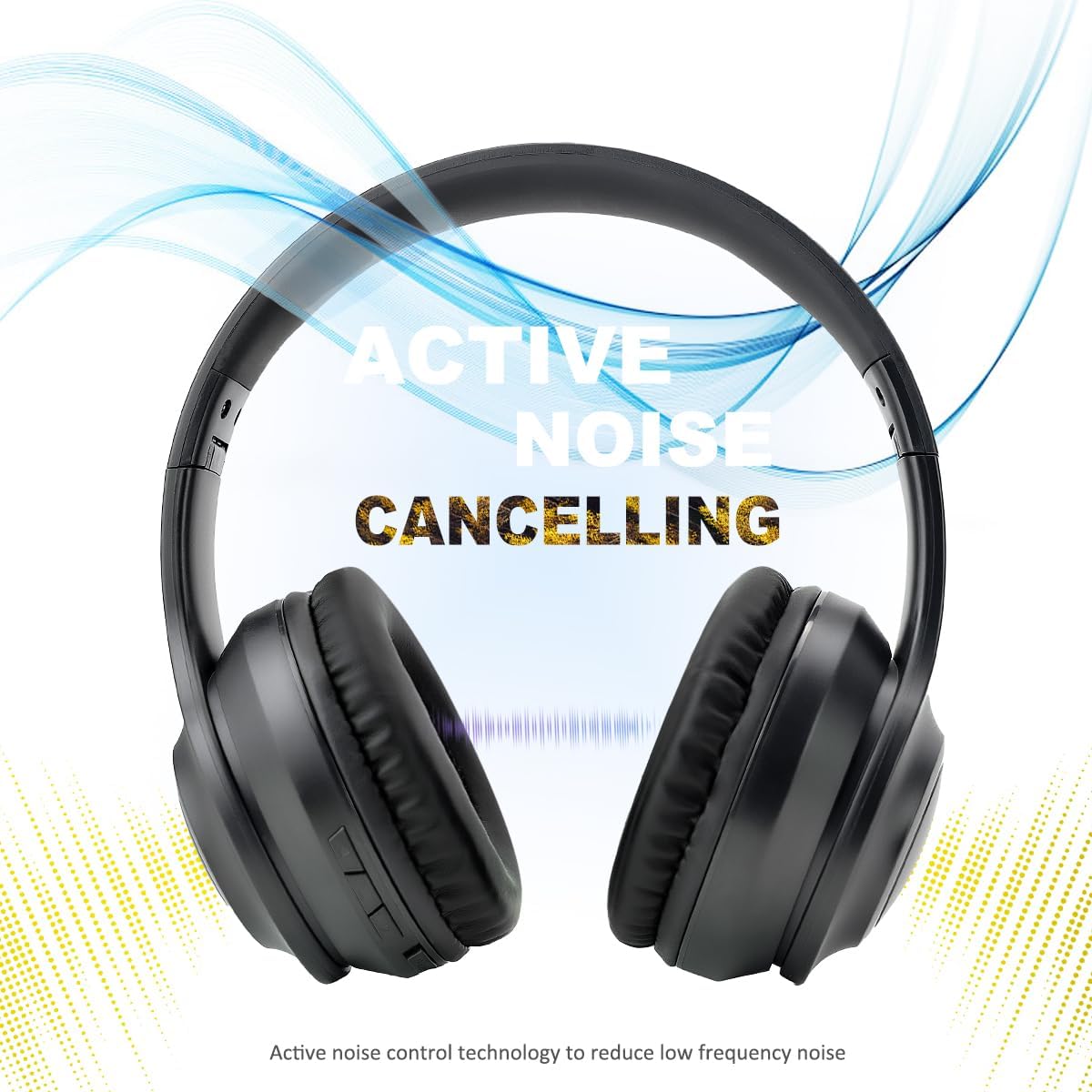BAOBER KST-801ANC headphones with a visual representation of active noise cancelling waves