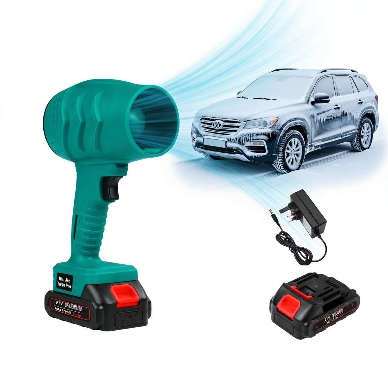 YUMILI Turbo Jet Blower for Car Drying, 35000 RPM Handheld Car Blower Dryer, 800W 21V Car Dryer Air Blower, Leaf Blower Cordless, Mini Jet Dry Blower Fan for Snow Removal, Dust Removal, Drying