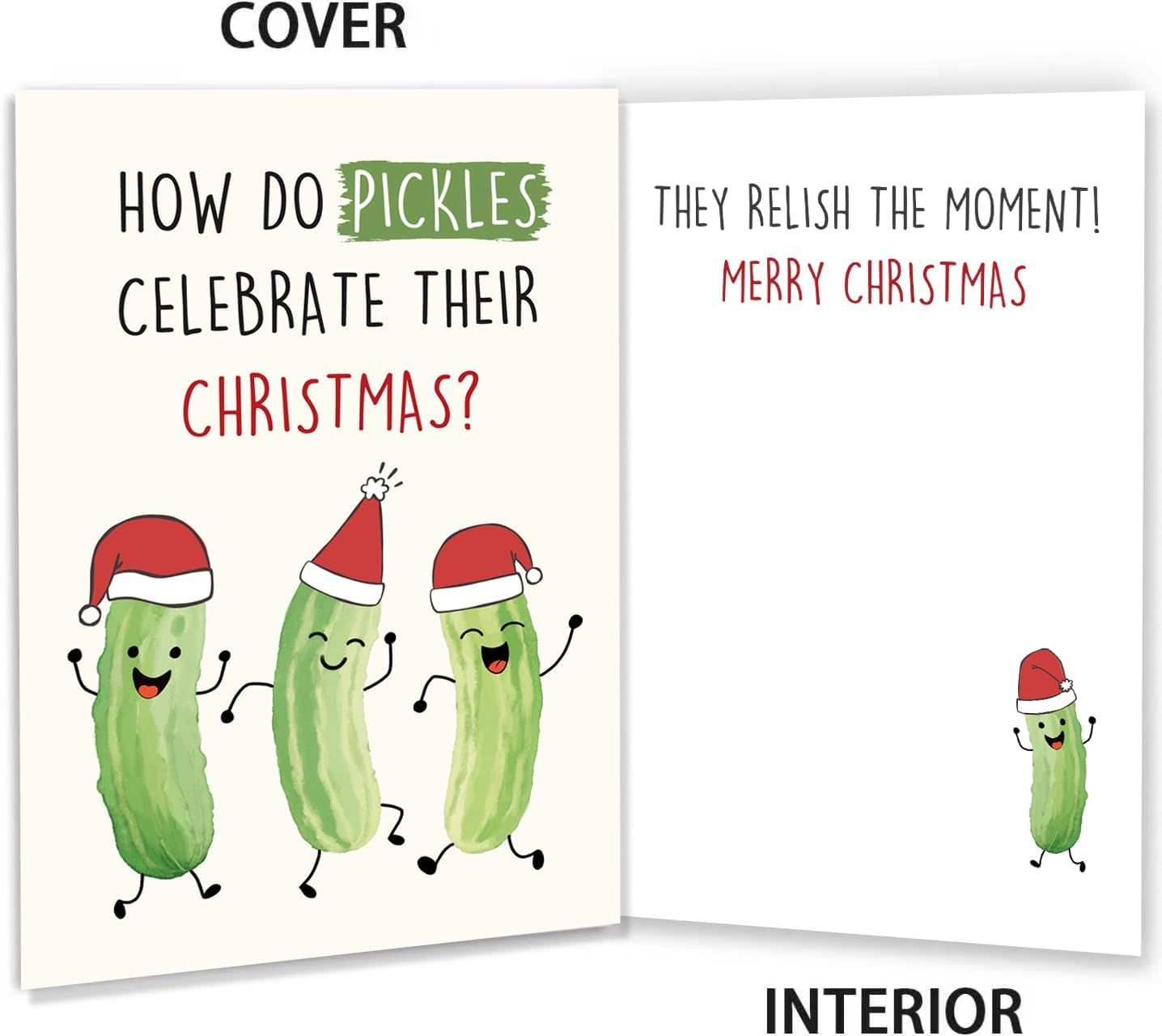 Funny Pickle Pun Christmas Card, Humorous Merry Christmas Card for Brother Sister Bestie Friends Family Friend, Joke Pickle Relish the Moment Xmas Holiday Cards - Image 3