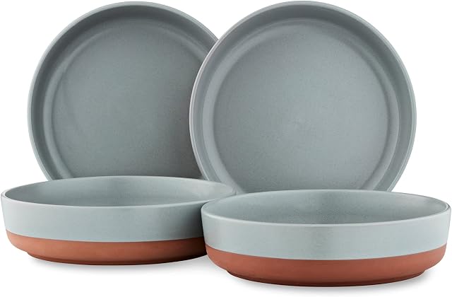 Barbary & Oak BO867015SLT Verona Pasta Bowls, Set of 4, Crafted in Terracotta, Slate