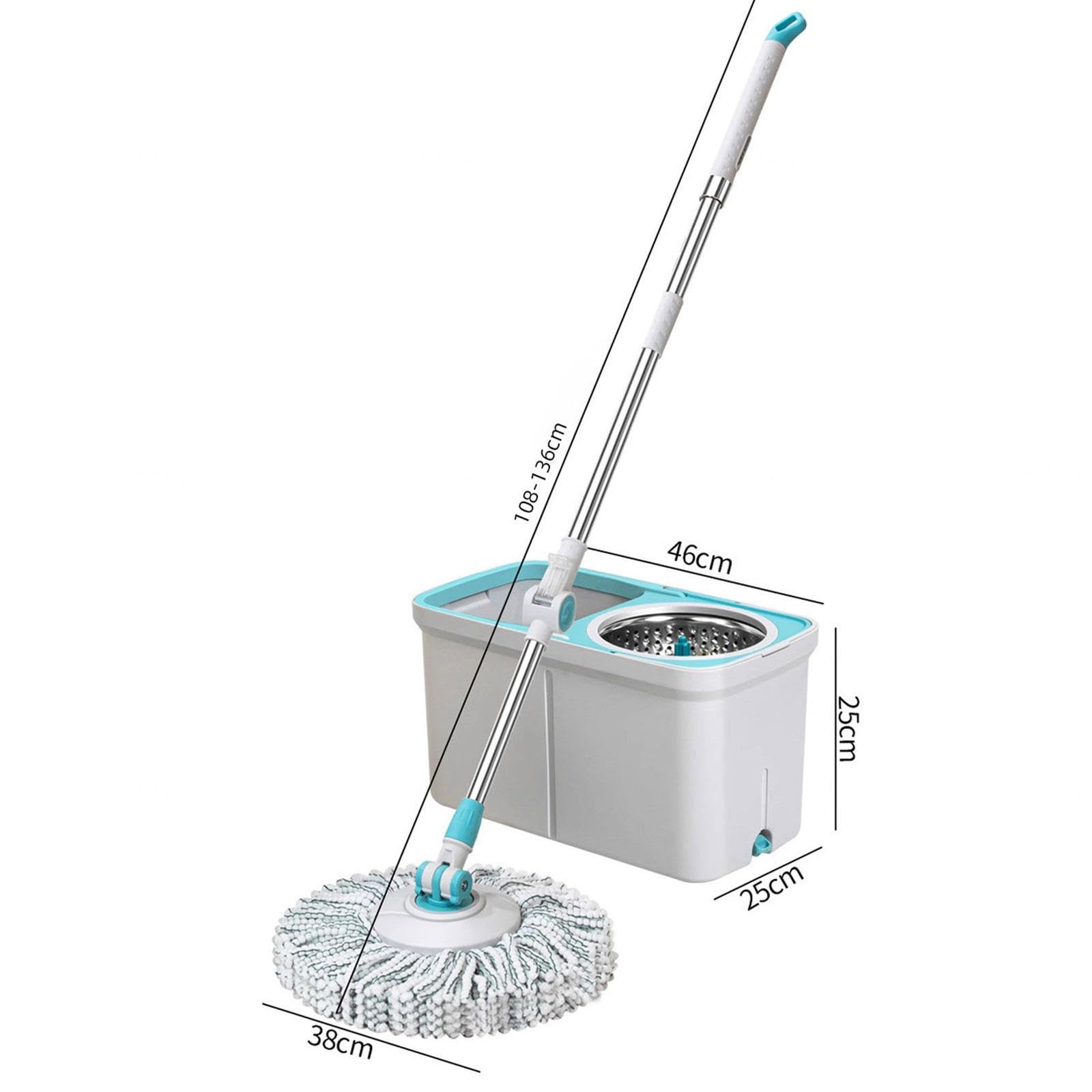 AMNOOL Juego de Fregona Giratoria y Cubeta con Escurridor - Uso Húmedo/seco en Madera Dura y Baldosas - Cubo de Fregona Autoescurrido con 7 Cabezales de Fregona Lavables de Microfibra