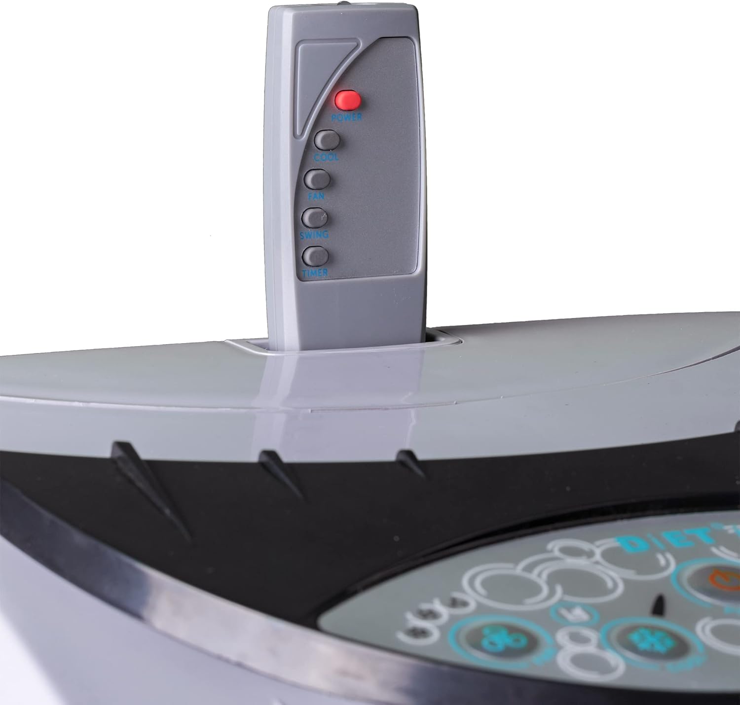 Symphony DIET12i remote control with power, fan, cool, swing, and timer buttons