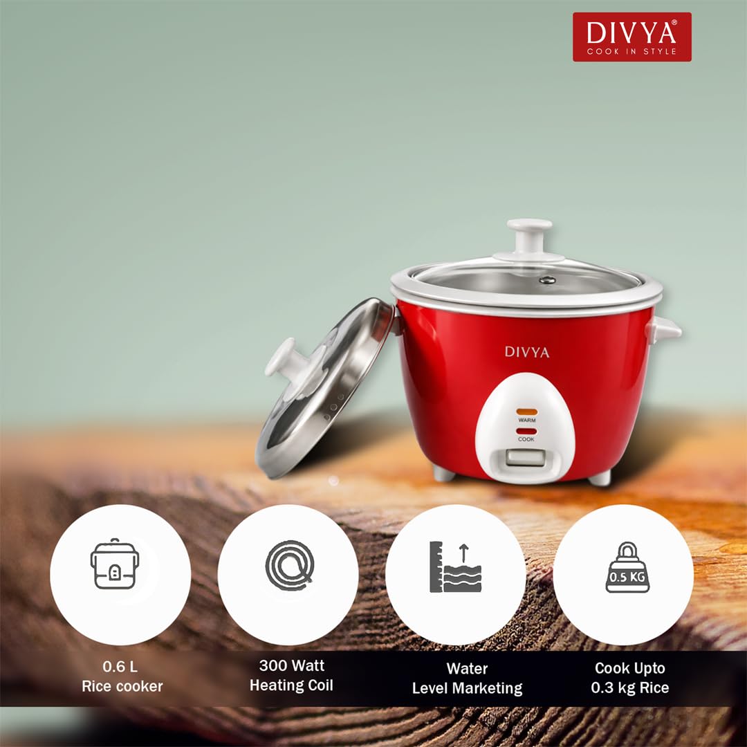 DIVYA Rice Cooker - 0.6L Compact & Easy to Use -2
