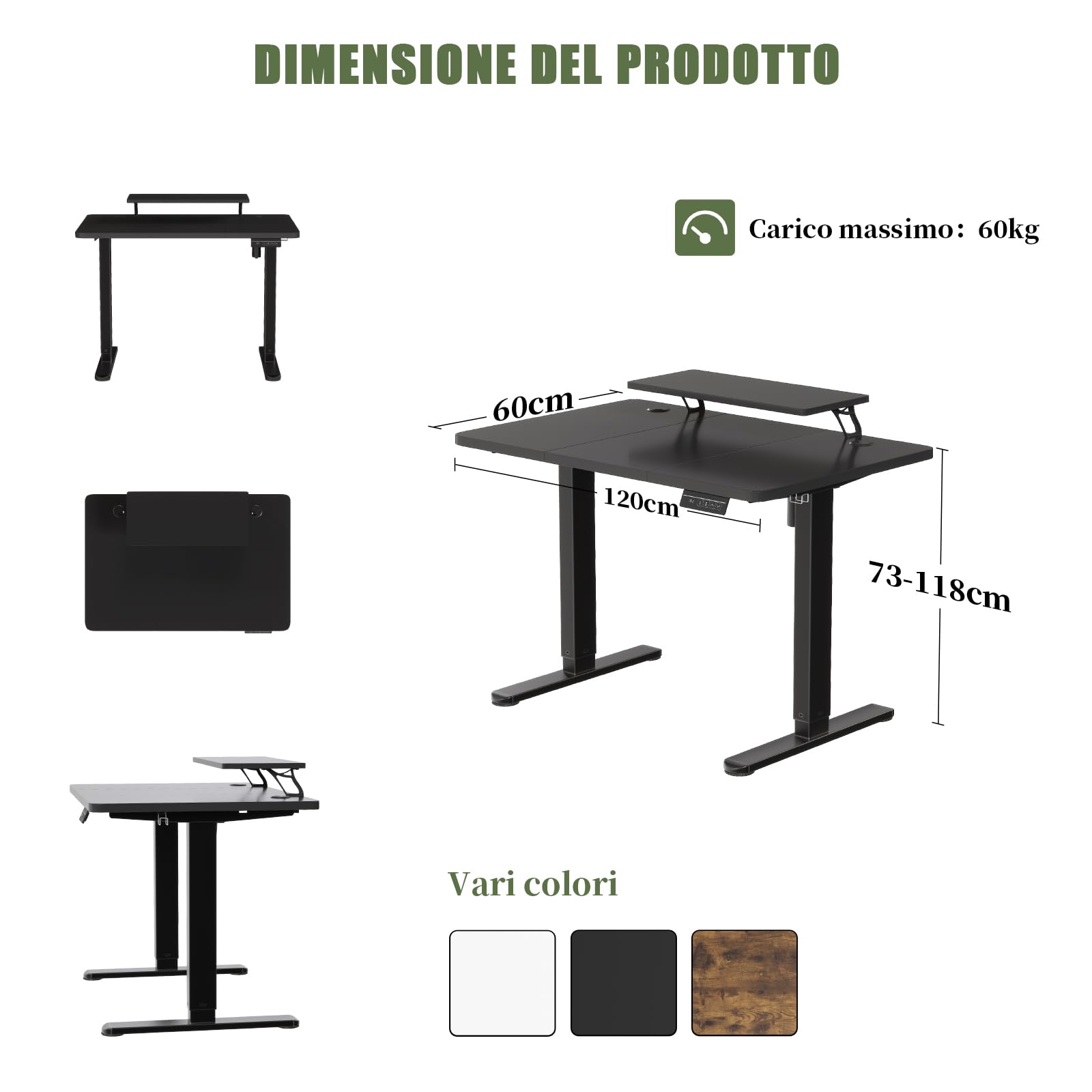 Devoko 120 x 60 cm Scrivania Regolabile in Altezza Supporto per Monitor | Regolabile con 2 Altezze di Memoria, Per Camera da Letto, Studio, Ufficio, Nero